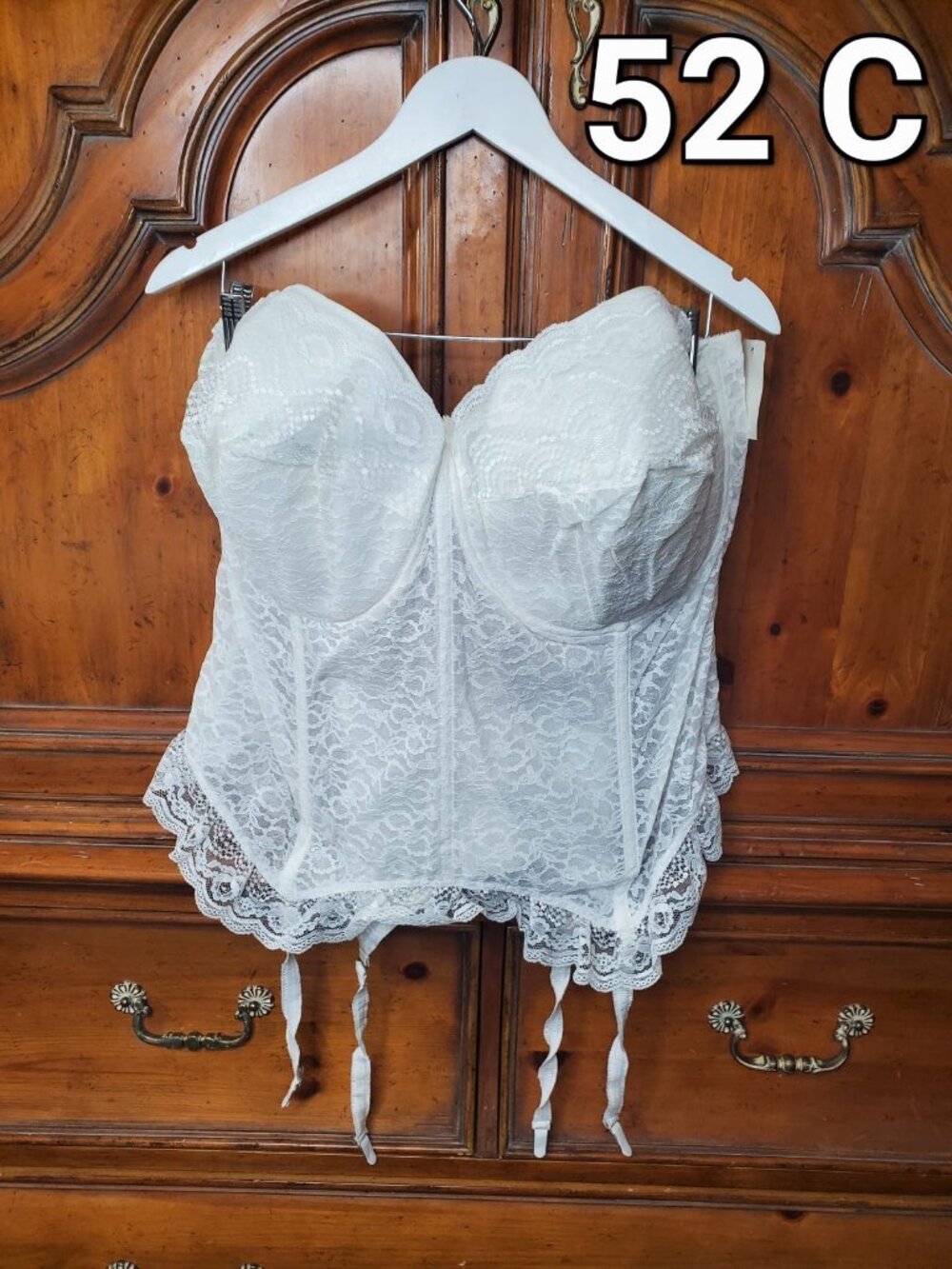 Vintage Goddess White Lace Strapless Corset Bustier Plus Size NOS 52 C